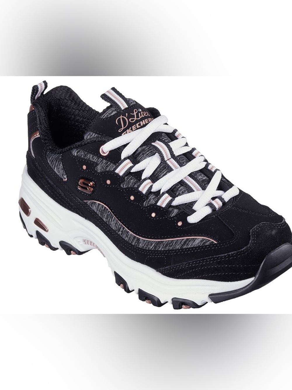 Skecher’s D'Lites - Me Time Womens Shoe 11936W BKRG in Black/Rose Gold - Sz 8